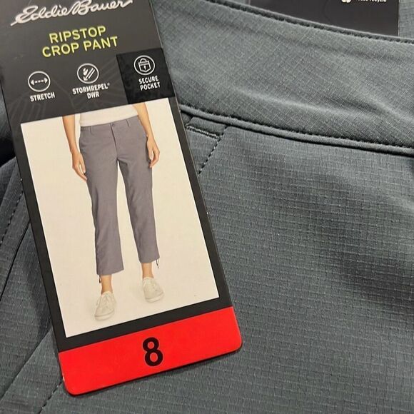 EDDIE BAUER Ripstop Crop Pants Size 8 Ladies’ Women’s Gray NWT Pockets Capri - Picture 14 of 16